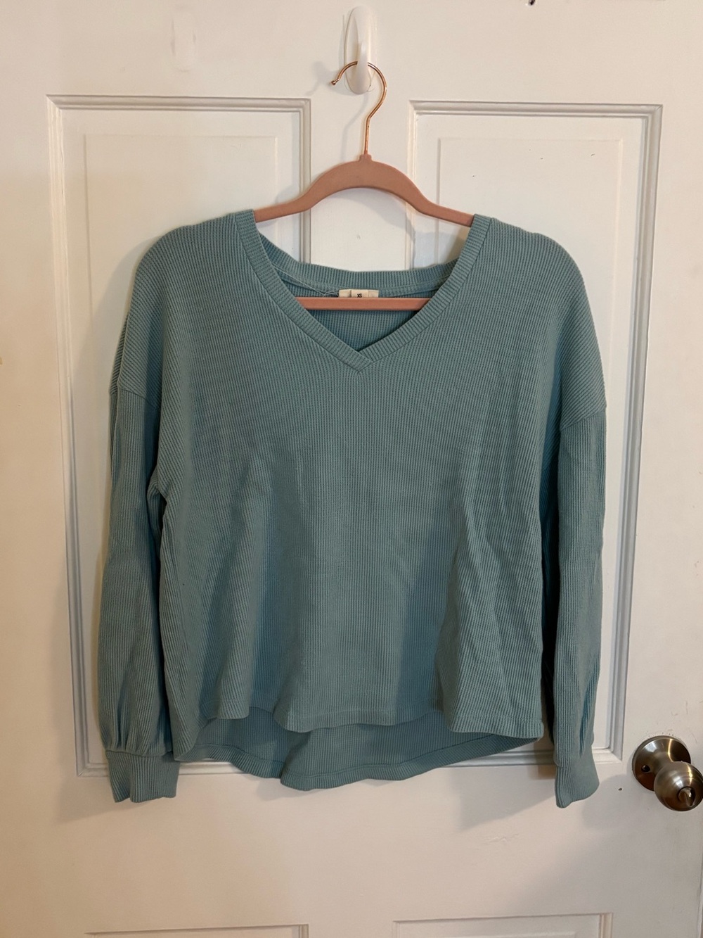 A.N.A Light Blue/teal V-Neck Ribbed Long-Sleeve Top Size XS